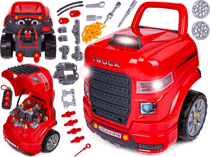Gyerek mechanikus műhely – szétszerelhető truck fényekkel és hangokkal (61 db alkatrész)