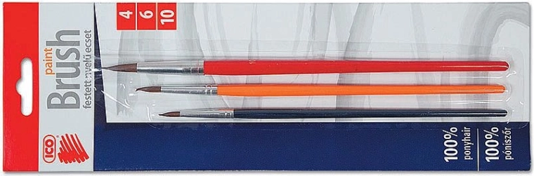 ICO kerek ecsetkészlet 4/6/10 – színes fa nyelek