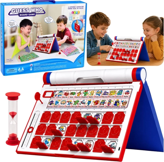 Kitalálós társasjáték Guess Who időre, hordozható bőrönddel és homokórával