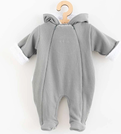 Babaruha téli kezeslábas kapucnival NEW BABY Frosty, szürke, 62-es méret (3–6 hónap)