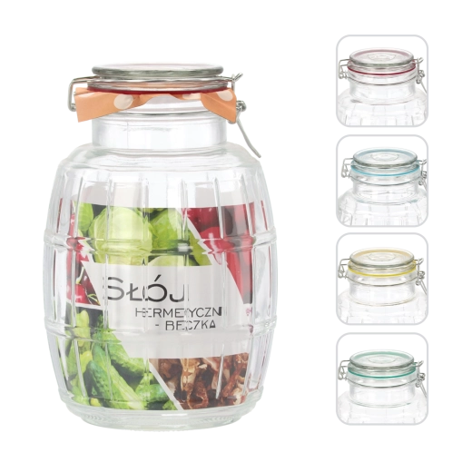 3,9 l-es üveg tároló hermetikus, hordó alakú zárással