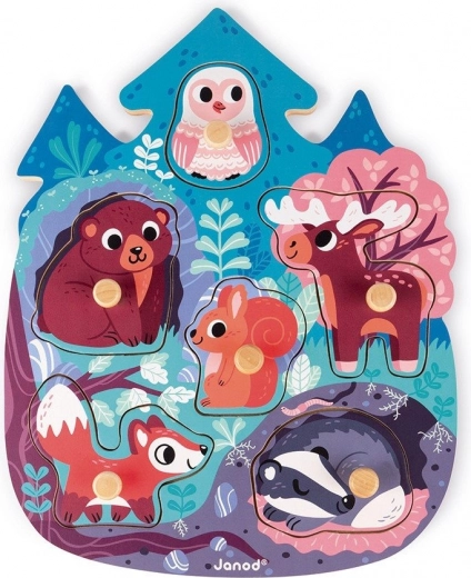 Janod fa bedugós puzzle erdei állatokkal