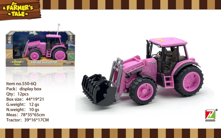 Interaktív rózsaszín traktor markolókanállal, fénnyel és hanggal, 1:16