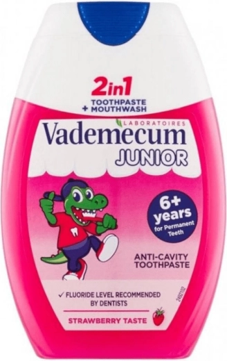 Vademecum Junior 2 az 1-ben eper ízű gyermek fogkrém és szájvíz 75 ml