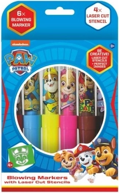 Fújós filctollak Paw Patrol sablonokkal, 6 db, doboz 12 × 19 cm