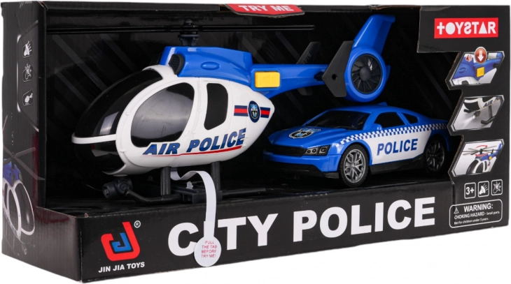 Rendőrségi készlet helikopterrel és autóval fényekkel és hangokkal