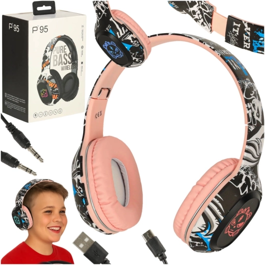Rózsaszín vezeték nélküli Bluetooth fejhallgató RGB háttérvilágítással