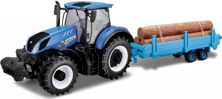 New Holland T7.315 traktor hosszú fahordó pótkocsival 1:32