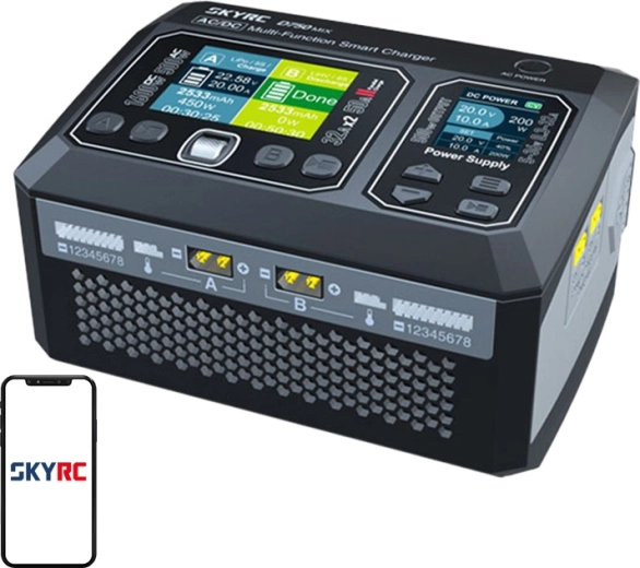 Kétcsatornás AC/DC töltő SKYRC D750 Mix modellező akkumulátorokhoz