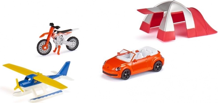 Siku Super ajándékszett szabadidő – kabrió, hidroplán, motor és sátor
