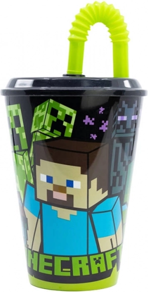 STOR 40430 gyerek vízbögre szívószállal 430 ml Minecraft (fekete)