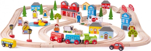 BIGJIGS RAIL fa vonatkészlet – város és falu, 91 darab