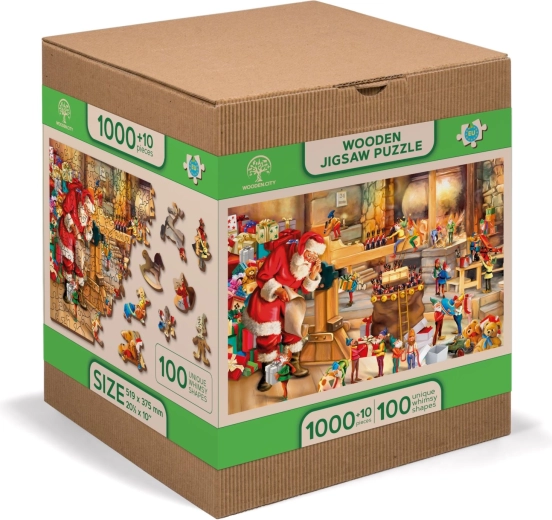 Wooden City Fa puzzle Santa Műhelye 2 az 1-ben, 1010 darab EKO