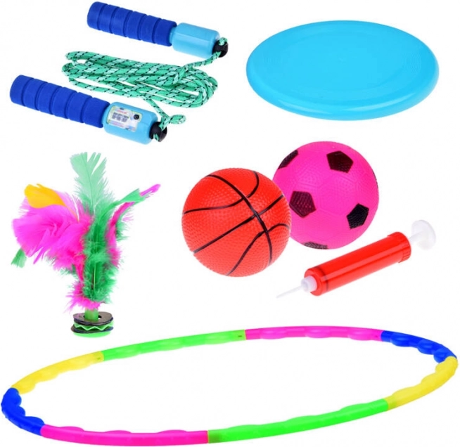 5 az 1-ben sportkészlet gyerekeknek – hullahopp, frizbi, ugrókötél, labdák és tollas labda