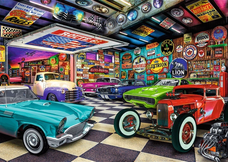 Trefl Puzzle Premium Plus Tea Time: autógyűjtő garázsa 1000 darab