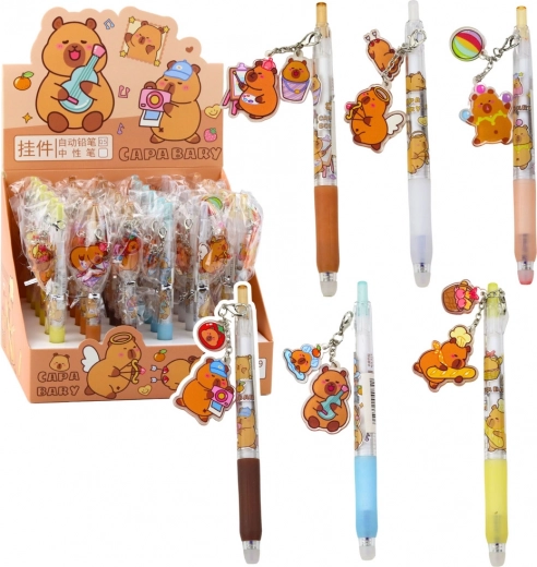 Kapibara zselés toll medállal, kék tinta 14,5 cm