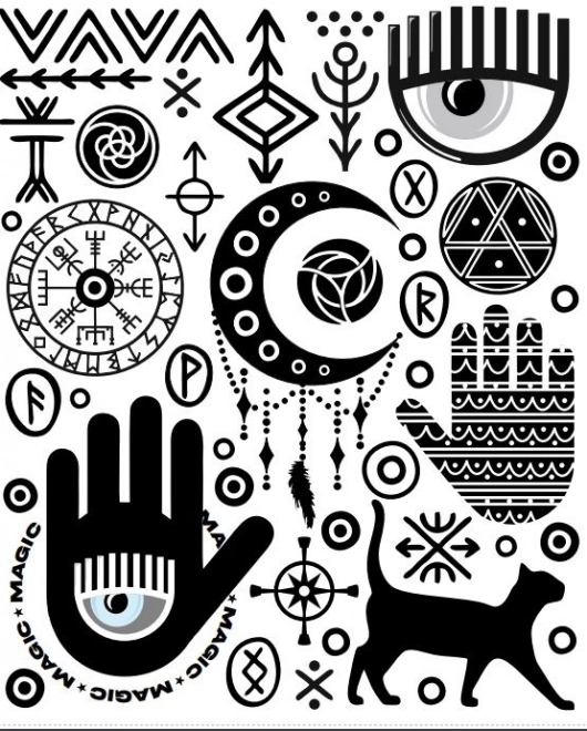 Rávasalható foltok – misztikus szimbólumok, nagy ív 20 × 30 cm