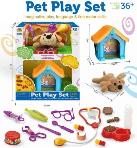 Plüss kutyus házzal és kiegészítőkkel