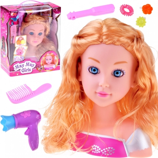 fésülhető fej – szőke baba fodrászkellékekkel 20 cm