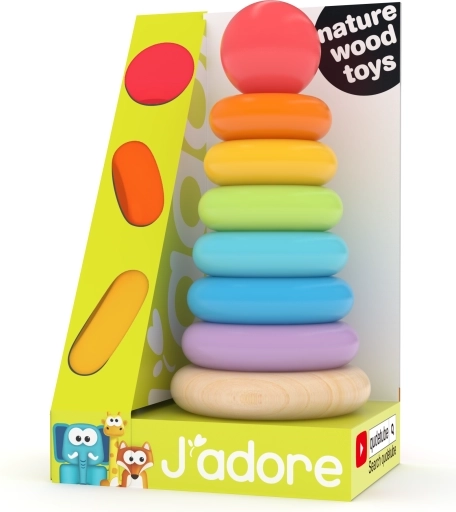 Szivárványos karikák rúdon – fa oktatójáték a legkisebbeknek