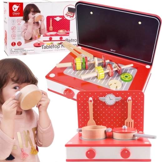 Fa konyha 2 az 1-ben gyerekeknek grillel és tűzhellyel 22 db