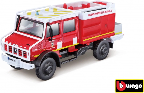 Bburago mentőjármű Mercedes‑Benz Unimog U5023 Tűzoltóság 1:50