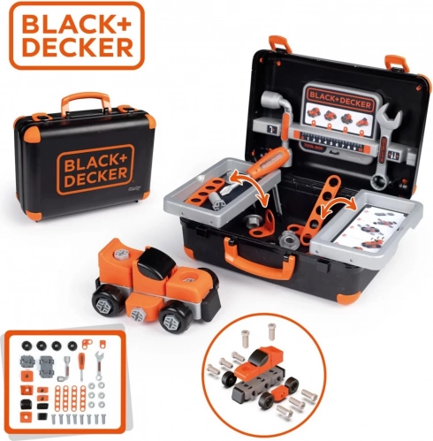 Smoby Black & Decker Koffer szerszámokkal és autóval építkezésre