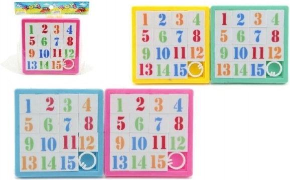 Csúszkás számpuzzle 4×4 (színmix) – logikai játék 15