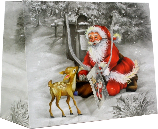 Karácsonyi ajándéktáska Santa Claus, közepes (fekvő), vegyes minták - 1 db