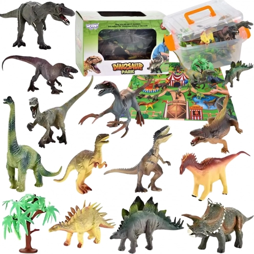 Woopie dinoszaurusz park készlet – figurák alátéttel és kiegészítőkkel, 23 db