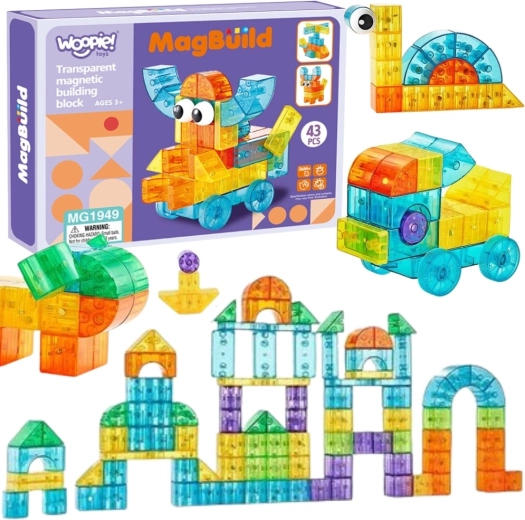 Woopie átlátszó mágneses építőjáték 43 elemmel