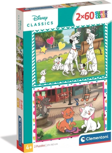 CLEMENTONI Puzzle Disney: 101 kiskutya és A macskarisztokraták 2×60 darab