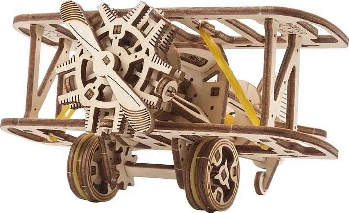 Ugears mini kétfedelű repülő – 3D fa mechanikus építőkészlet