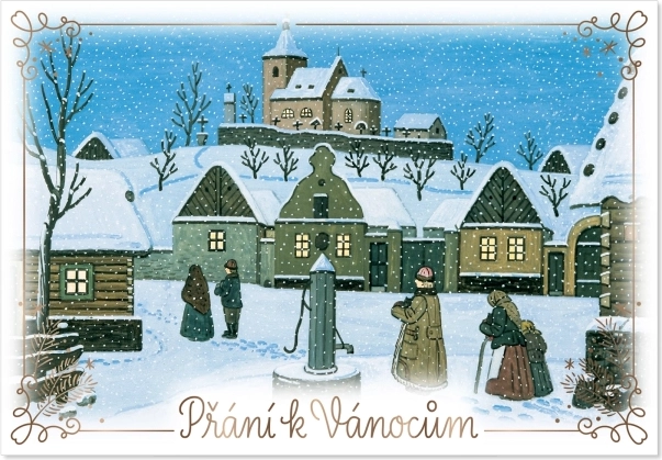 Karácsonyi üdvözlet koszorú motívummal