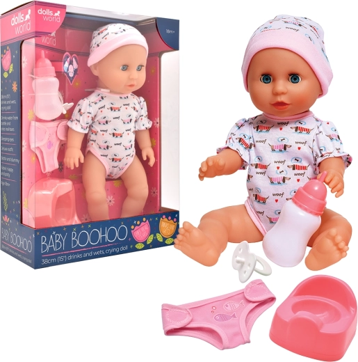 Dolls World Baby Boohoo baba 38 cm funkciókkal és tartozékokkal