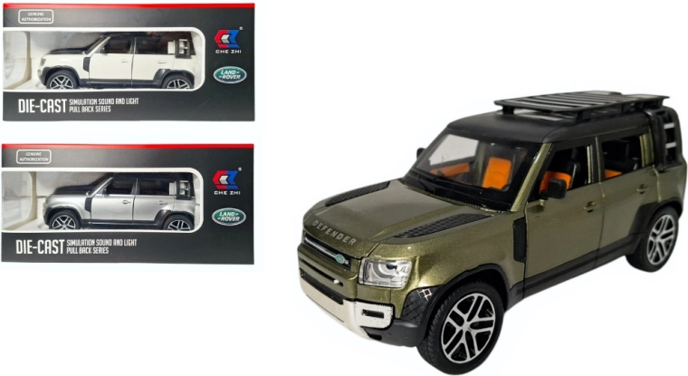 Fém Land Rover Defender 1:24 modell fénnyel és hanggal