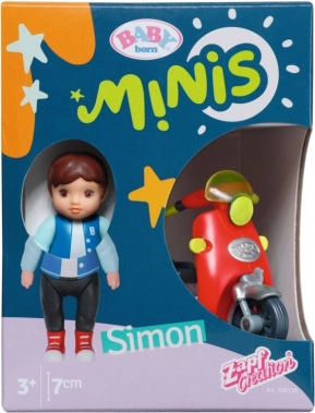 BABY born Minis készlet robogóval és Simon babával, 7 cm