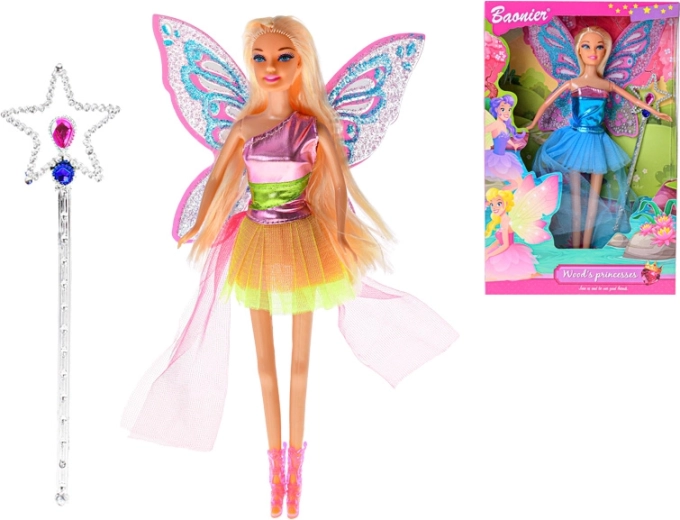 Tündér baba szárnyakkal és varázspálcával, ízületes 29 cm