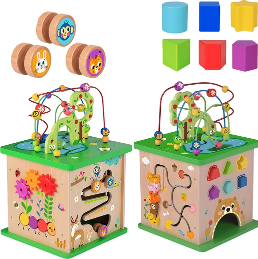 TOOKY TOY 5 az 1-ben fa fejlesztő kocka állatokkal