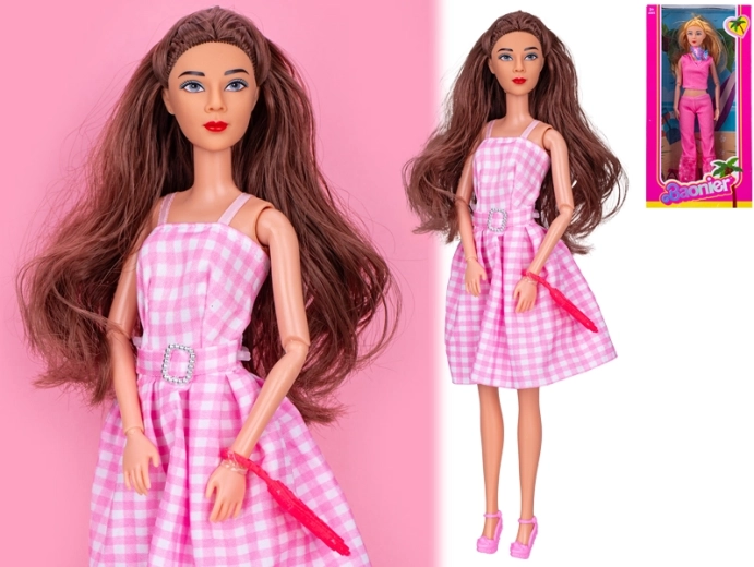 Divatbaba 29 cm stílusos kézitáskával