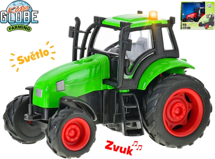Kids Globe Farming fém traktor 11 cm lendkerekes, fénnyel és hanggal
