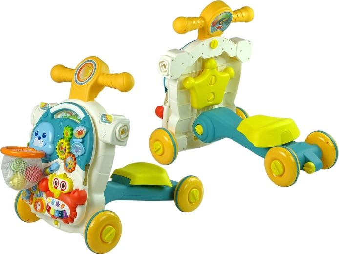 4 az 1-ben: járássegítő, asztal, lábbal hajtható jármű és roller