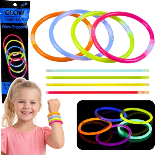 Fluoreszkáló, sötétben világító Neon Stick karkötők, 5 db