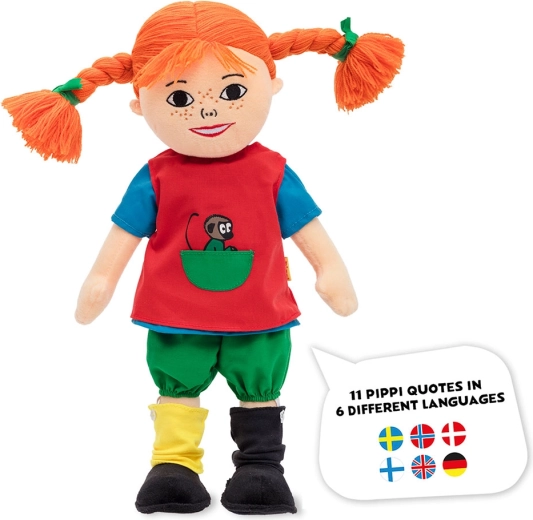 Puha, beszélő Pippi Harisnyás Pippi baba 40 cm