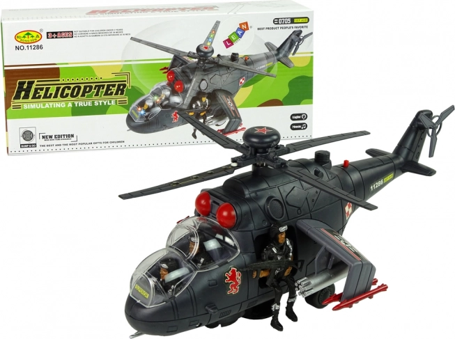 Helikopter hatalmas szárnyakkal és fényhatásokkal