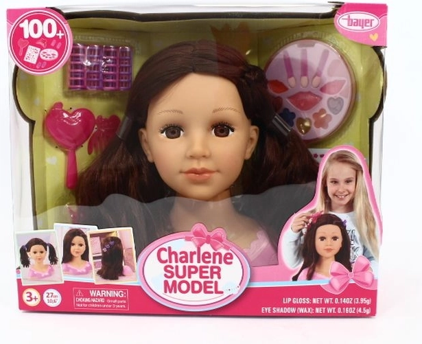 Bayer Charlene Super Model frizurafej barna (brunett) kiegészítőkkel