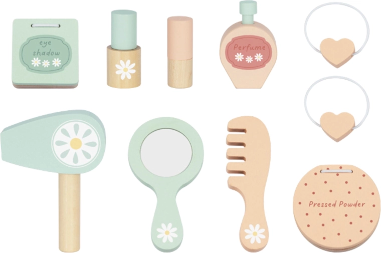 Gazdag készlet fa kozmetikai kiegészítőkből