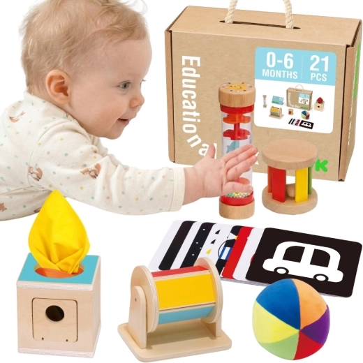 Montessori fejlesztő érzékelődoboz XXL 6 az 1-ben TOOKY TOY újszülött kortól 6 hónapos korig - 6 db