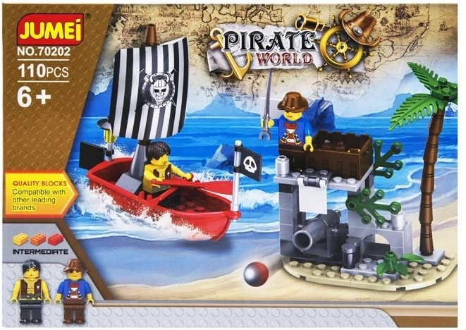 Jumei Pirate World építőjáték 110 darabbal, kalózhajó és őrtorony – 1 db