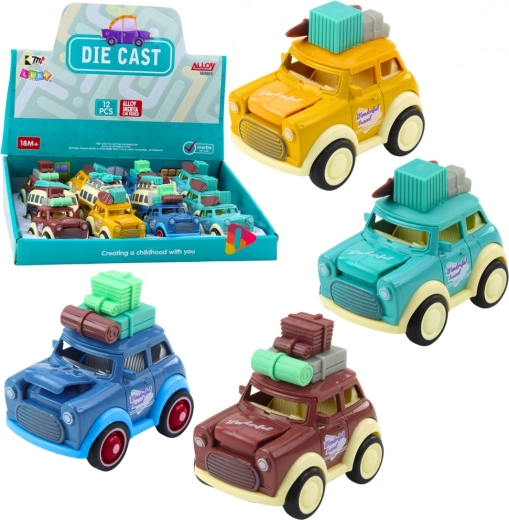 Fém retro utazó kisautó rugós hajtással és pattogó motorháztetővel
